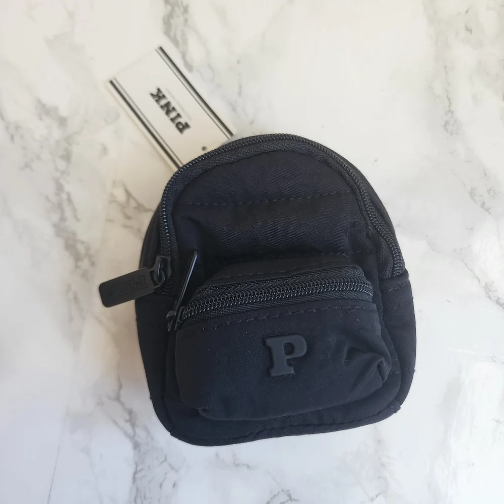 Victoria's Secret PINK Black Mini Backpack Keychain Charm Black NWT